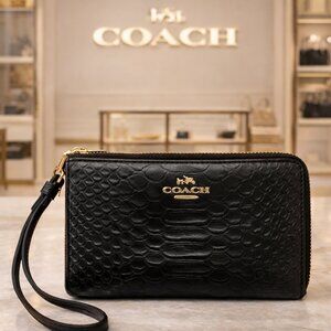 COACH Embossed Leather Double Zip Clutch/Wristlet